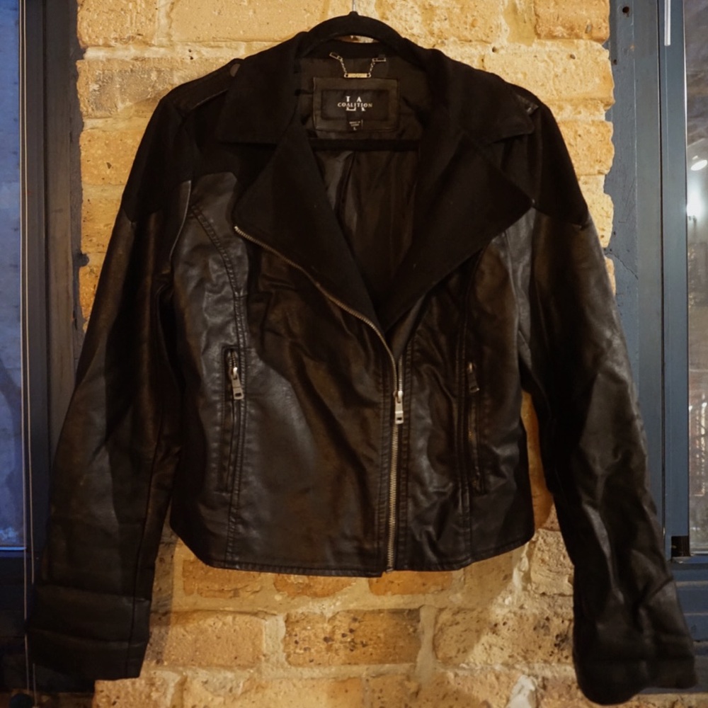 Vegan Leather & Suede Two Tone Moto Jacket